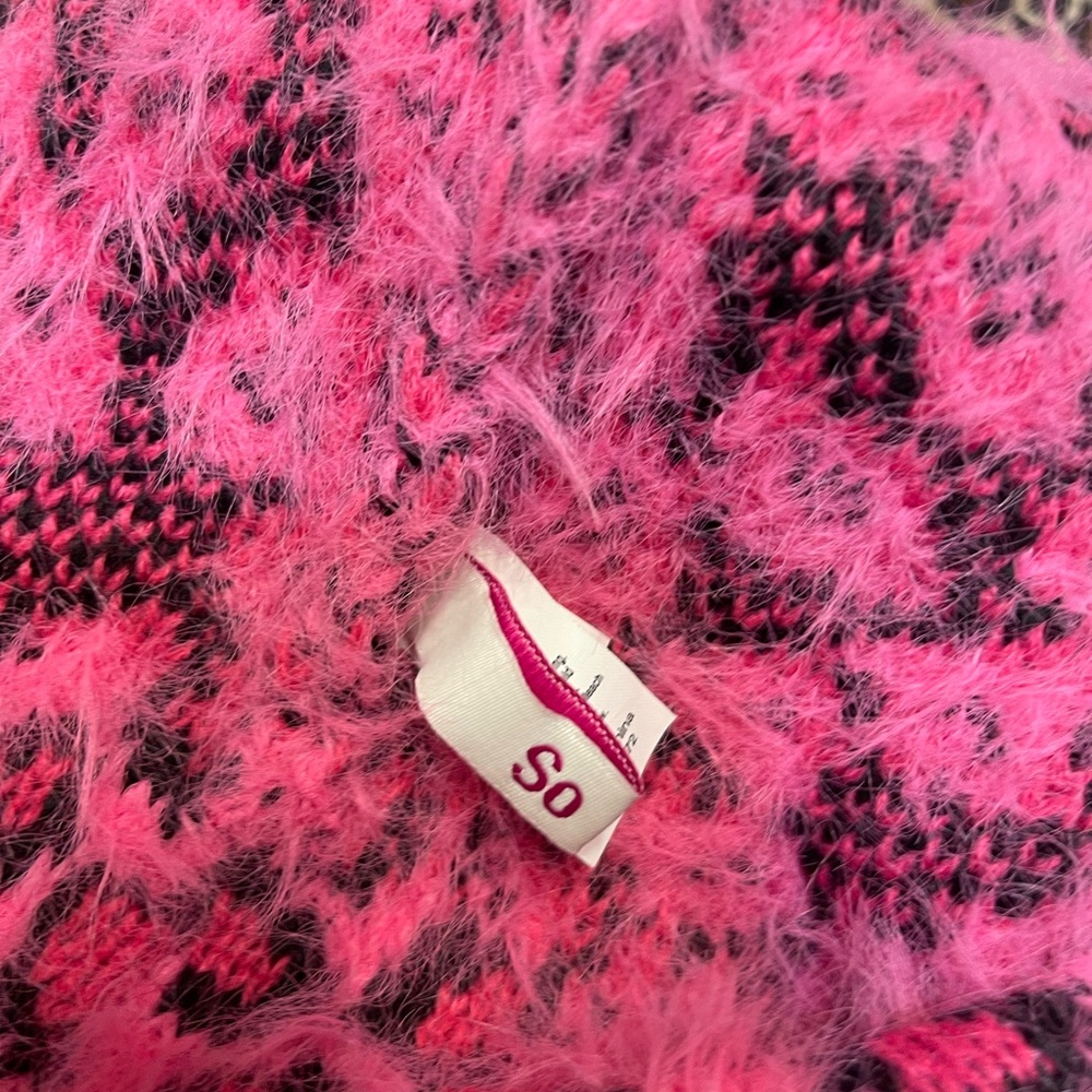 Fuzzy Pink and Black Cheetah Print Beanie - Picture 3 of 6